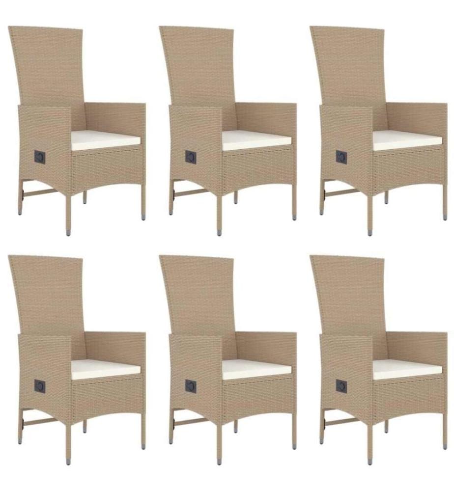 7-tlg. Garten-Essgruppe mit Kissen Beige Poly Rattan