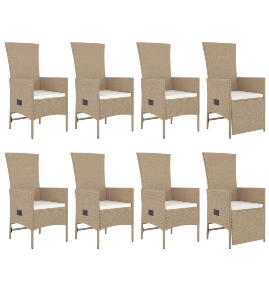 Meubles à dîner de jardin et coussins 9 pcs beige Poly rotin