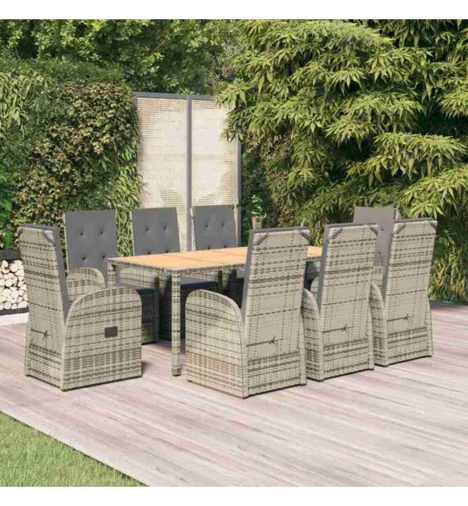 9-tlg. Garten-Essgruppe mit Kissen Grau Poly Rattan