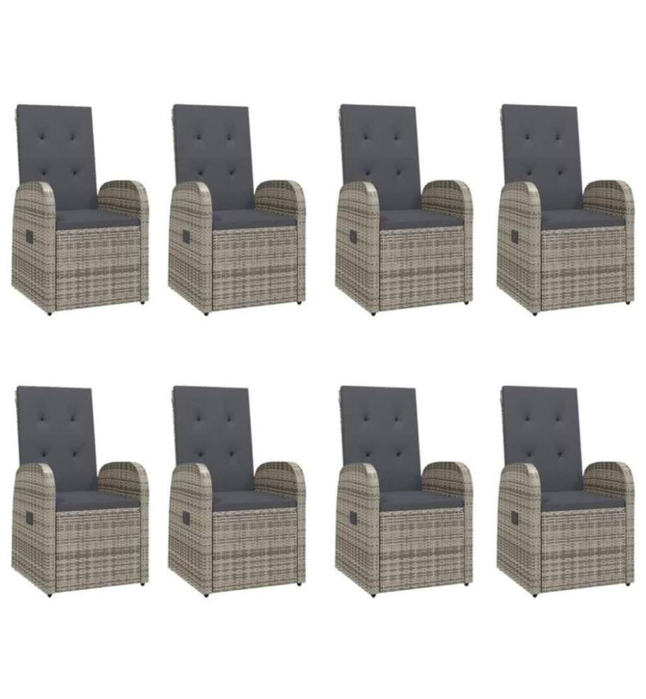 9-tlg. Garten-Essgruppe mit Kissen Grau Poly Rattan