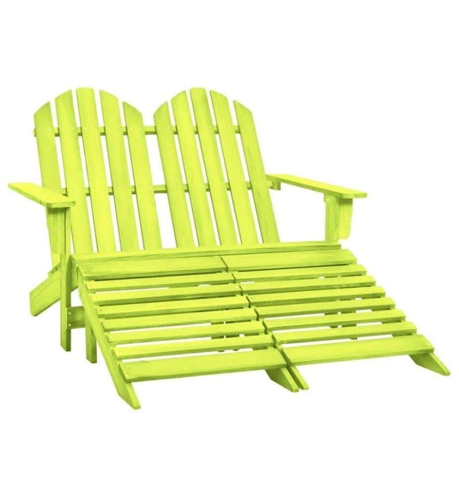 Chaise de jardin Adirondack 2 places et pouf Sapin massif Vert