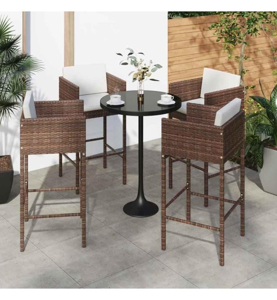 Barhocker 4 Stk. mit Kissen Braun Poly Rattan