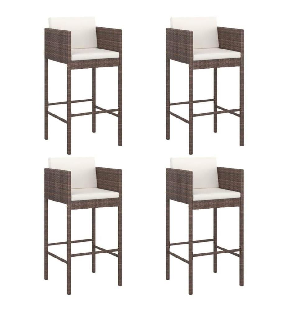 Barhocker 4 Stk. mit Kissen Braun Poly Rattan
