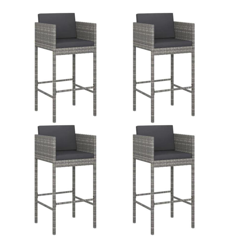 Barhocker 4 Stk. mit Kissen Grau Poly Rattan