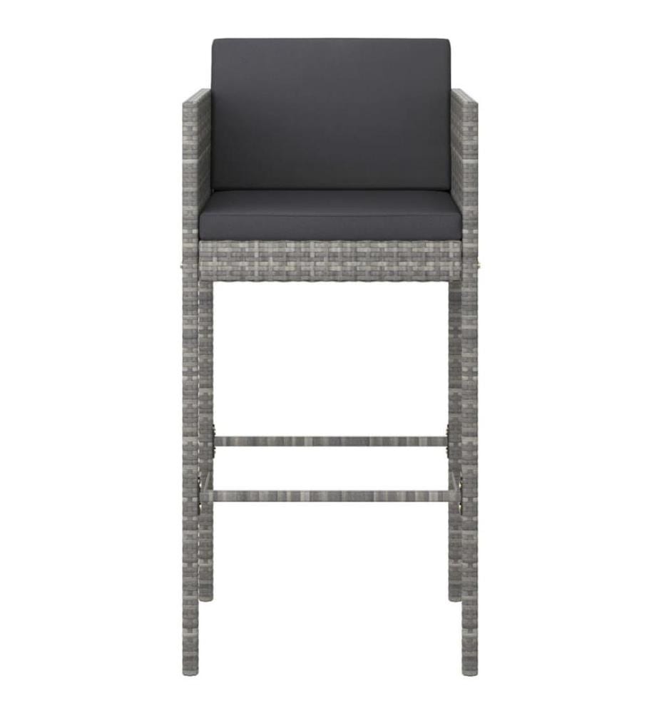 Barhocker 4 Stk. mit Kissen Grau Poly Rattan