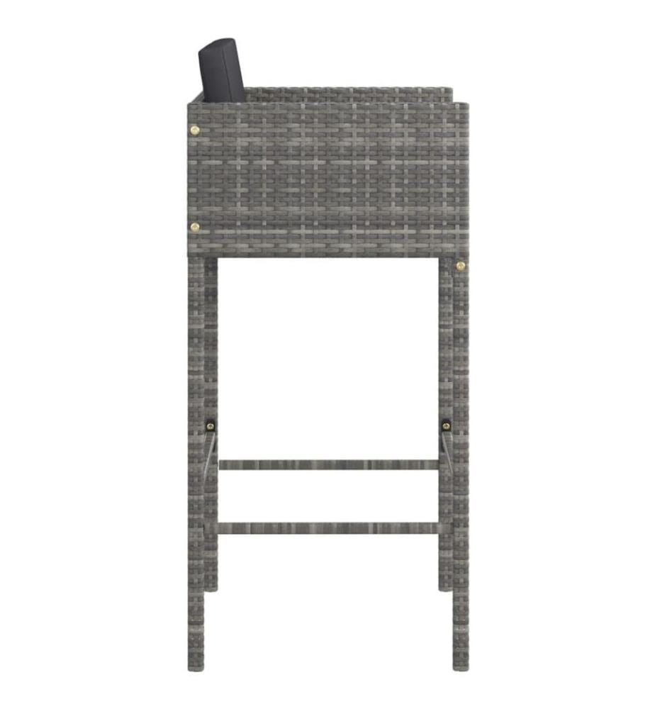 Barhocker 4 Stk. mit Kissen Grau Poly Rattan