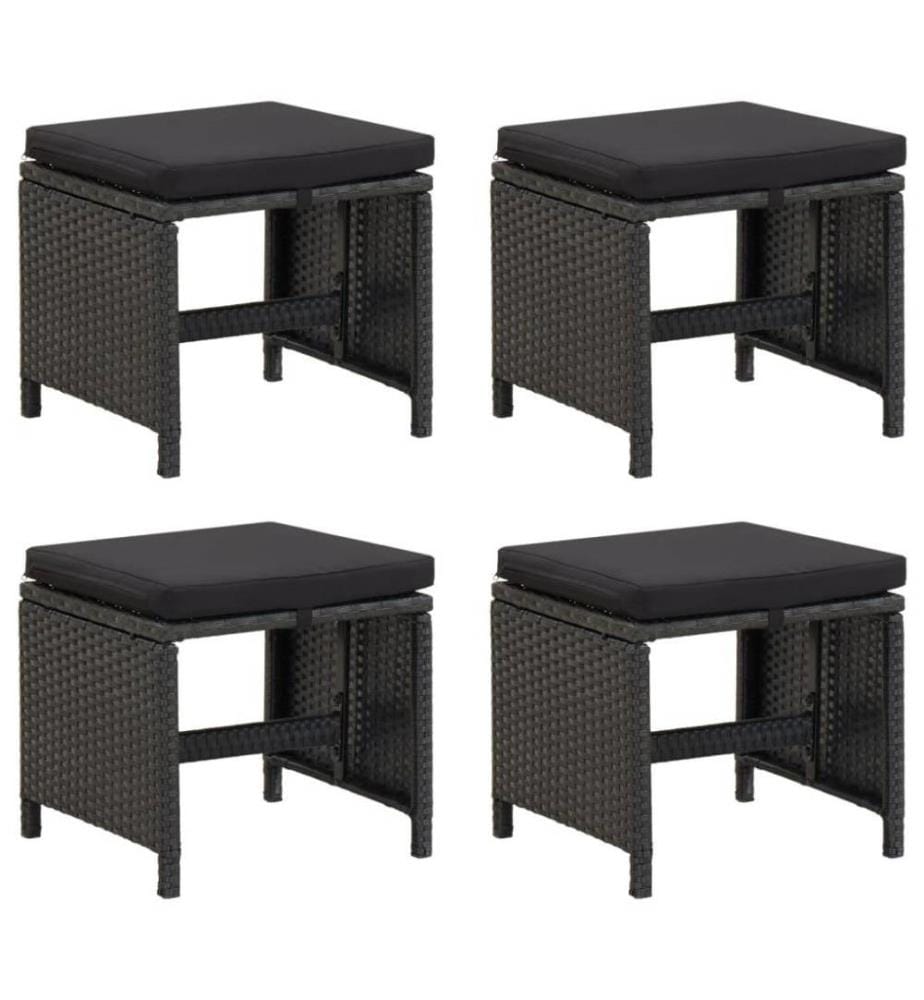 Gartenhocker 4 Stk. mit Sitzkissen Poly Rattan Schwarz