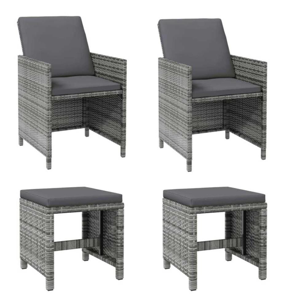 4-tlg. Gartenstuhl und Hocker Set Poly Rattan Grau