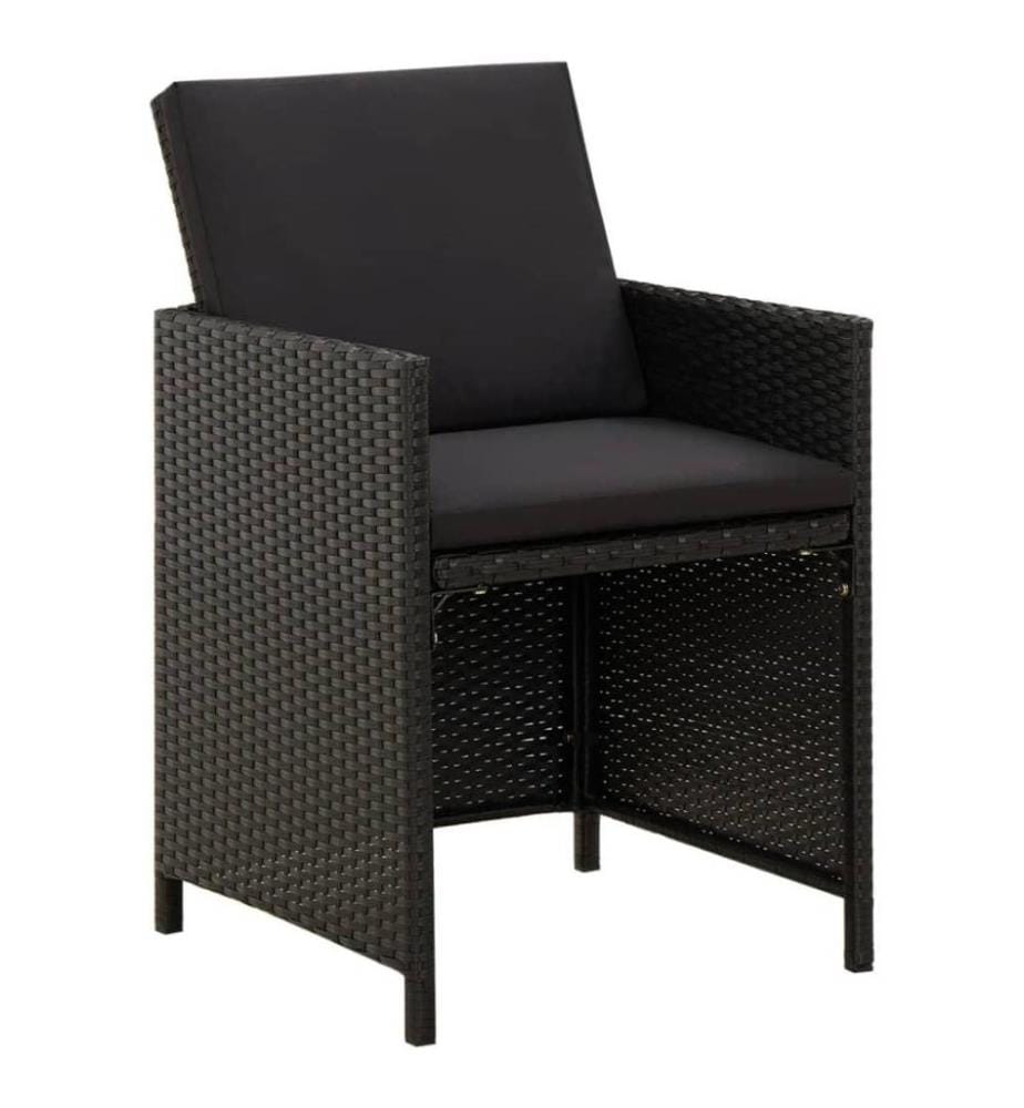 Chaises de jardin 2 pcs avec coussins Résine tressée Noir