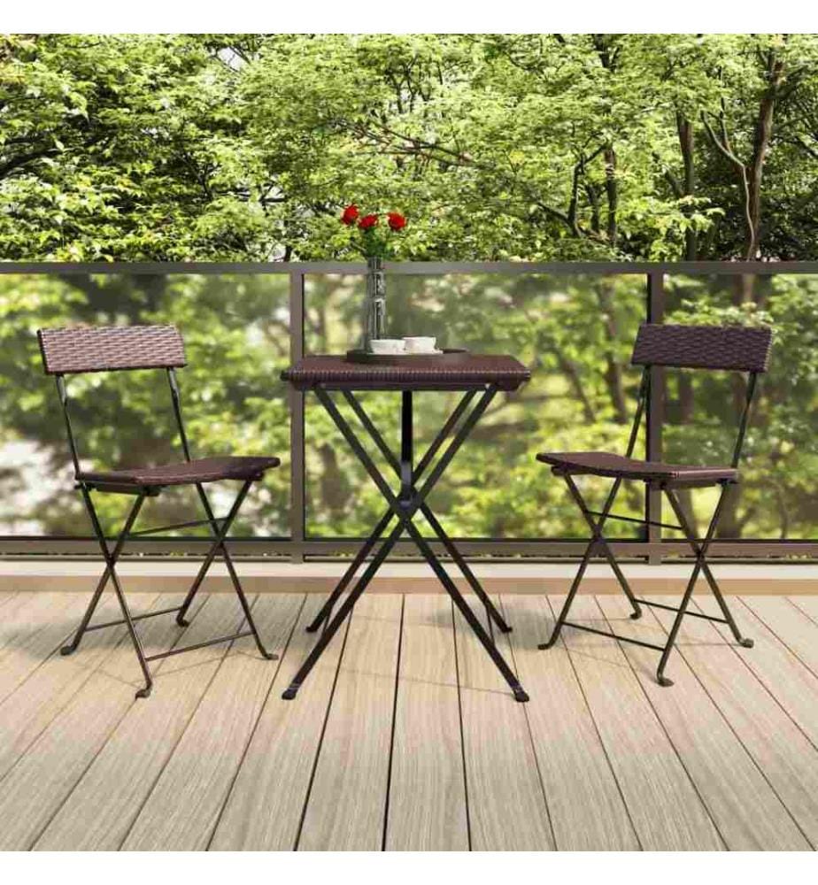 Bistrostühle 2 Stk. Klappbar Braun Poly Rattan und Stahl