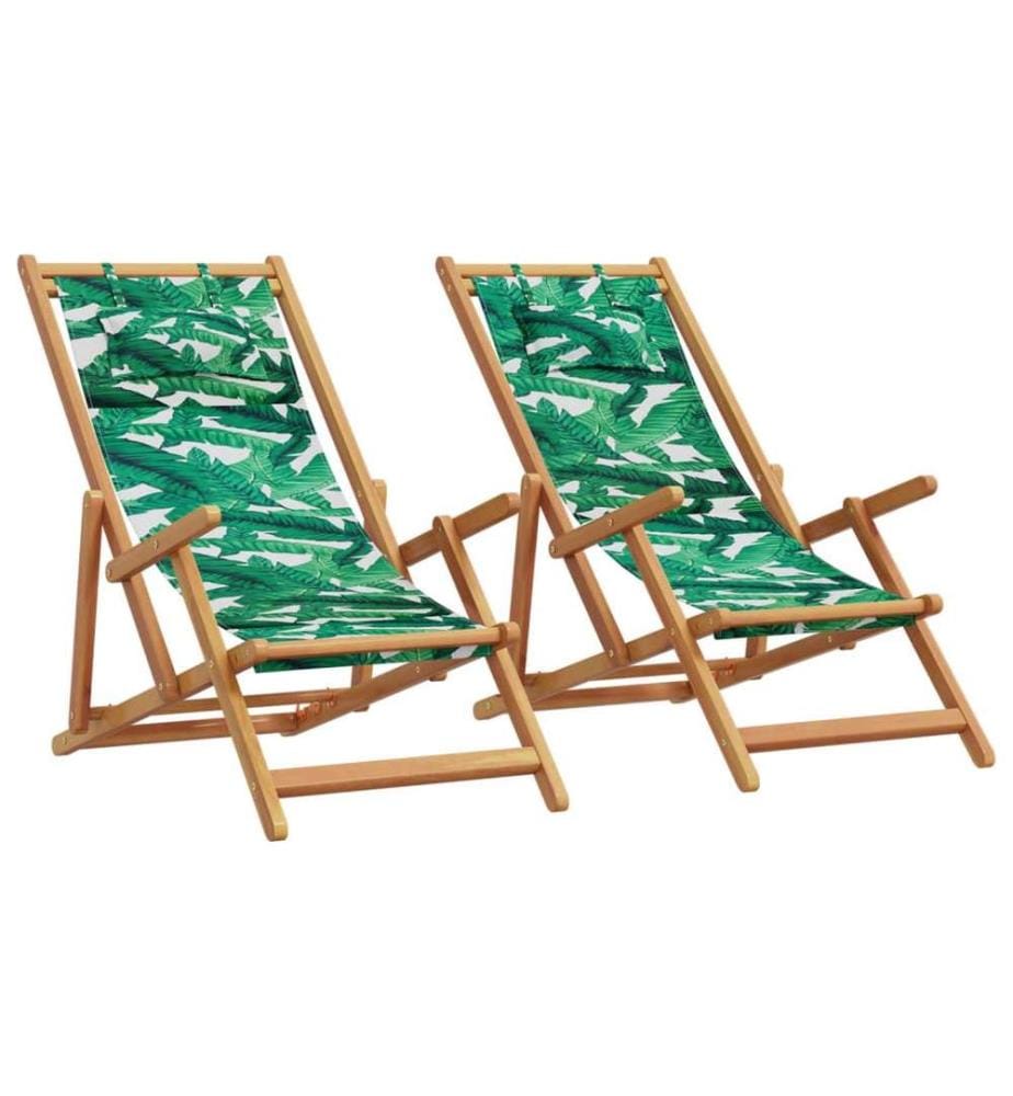 Chaises de plage pliantes lot de 2 tissu et bois massif