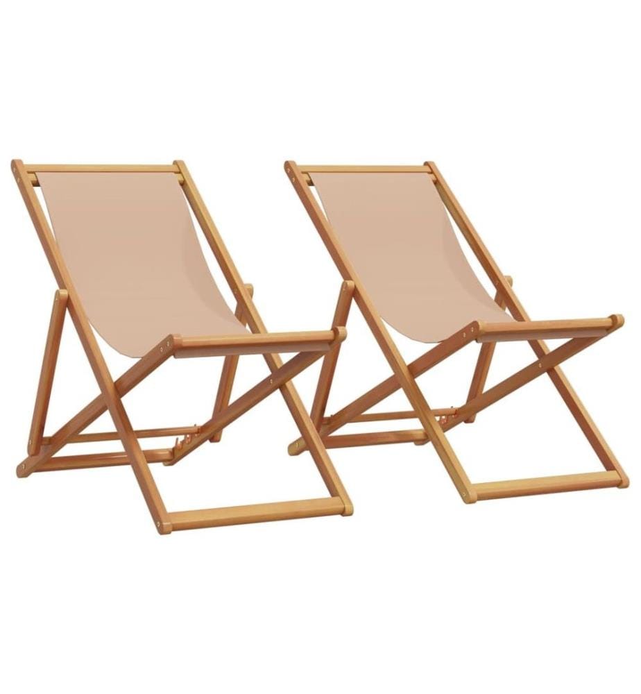 Strandstühle 2 Stk. Klappbar Taupe Stoff und Massivholz