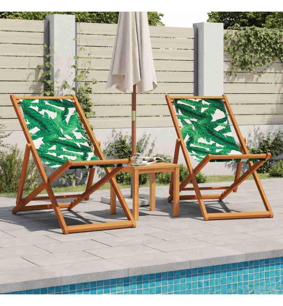 Chaises de plage pliantes lot de 2 tissu et bois massif