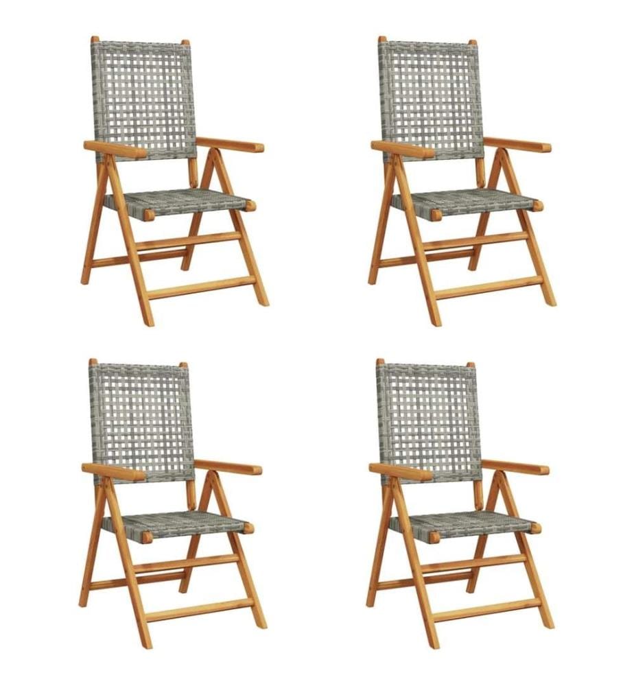 Gartenstuhl Verstellbar 4 Stk. Grau Poly Rattan Massivholz