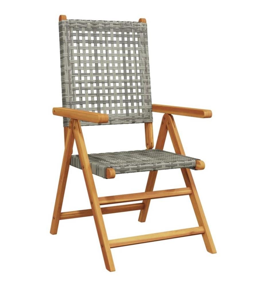 Gartenstuhl Verstellbar 4 Stk. Grau Poly Rattan Massivholz