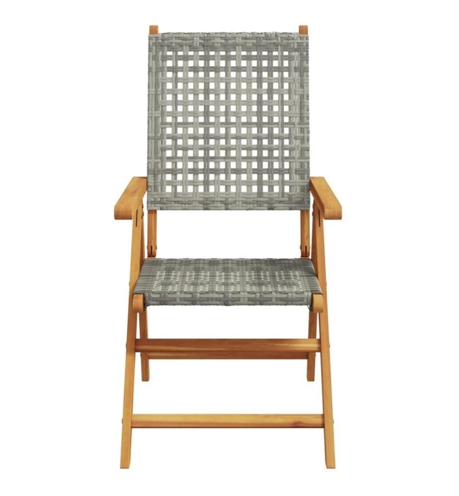 Gartenstuhl Verstellbar 4 Stk. Grau Poly Rattan Massivholz