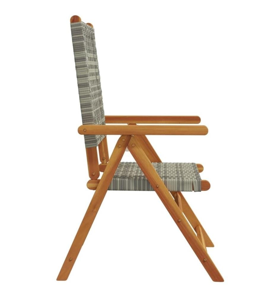 Gartenstuhl Verstellbar 4 Stk. Grau Poly Rattan Massivholz
