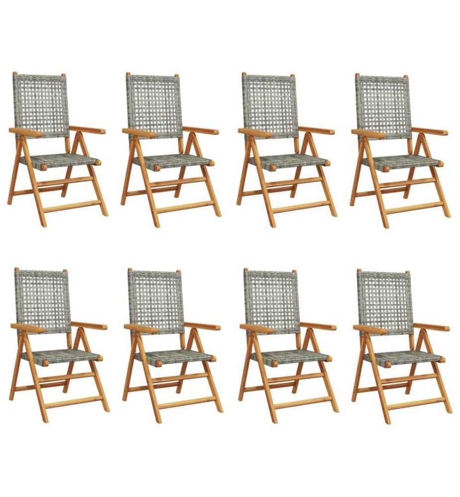Gartenstuhl Verstellbar 8 Stk. Grau Poly Rattan Massivholz