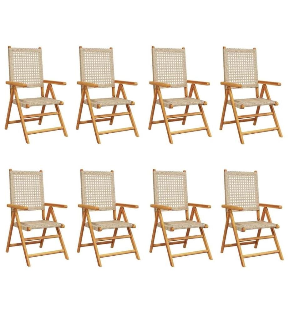 Chaises inclinables de jardin lot de 8 beige rotin bois massif
