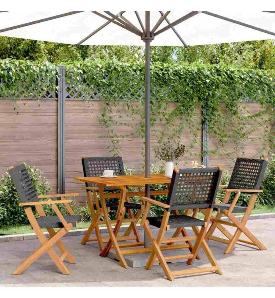 Gartenstühle 4 Stk. Klappbar Schwarz Poly Rattan & Massivholz