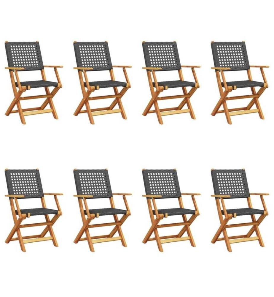 Chaises de jardin pliantes lot de 8 noir poly rotin bois massif