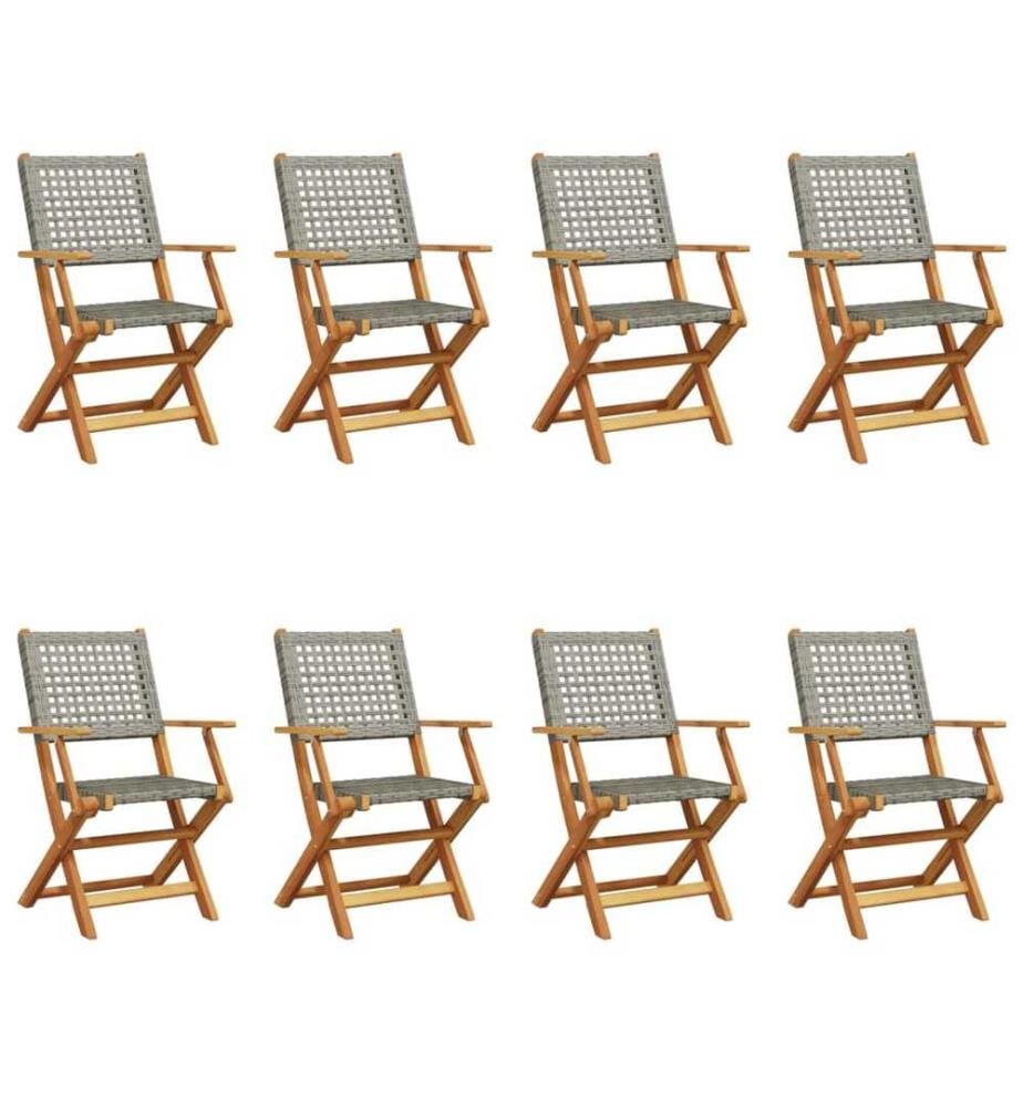 Chaises de jardin pliantes lot de 8 gris poly rotin bois massif