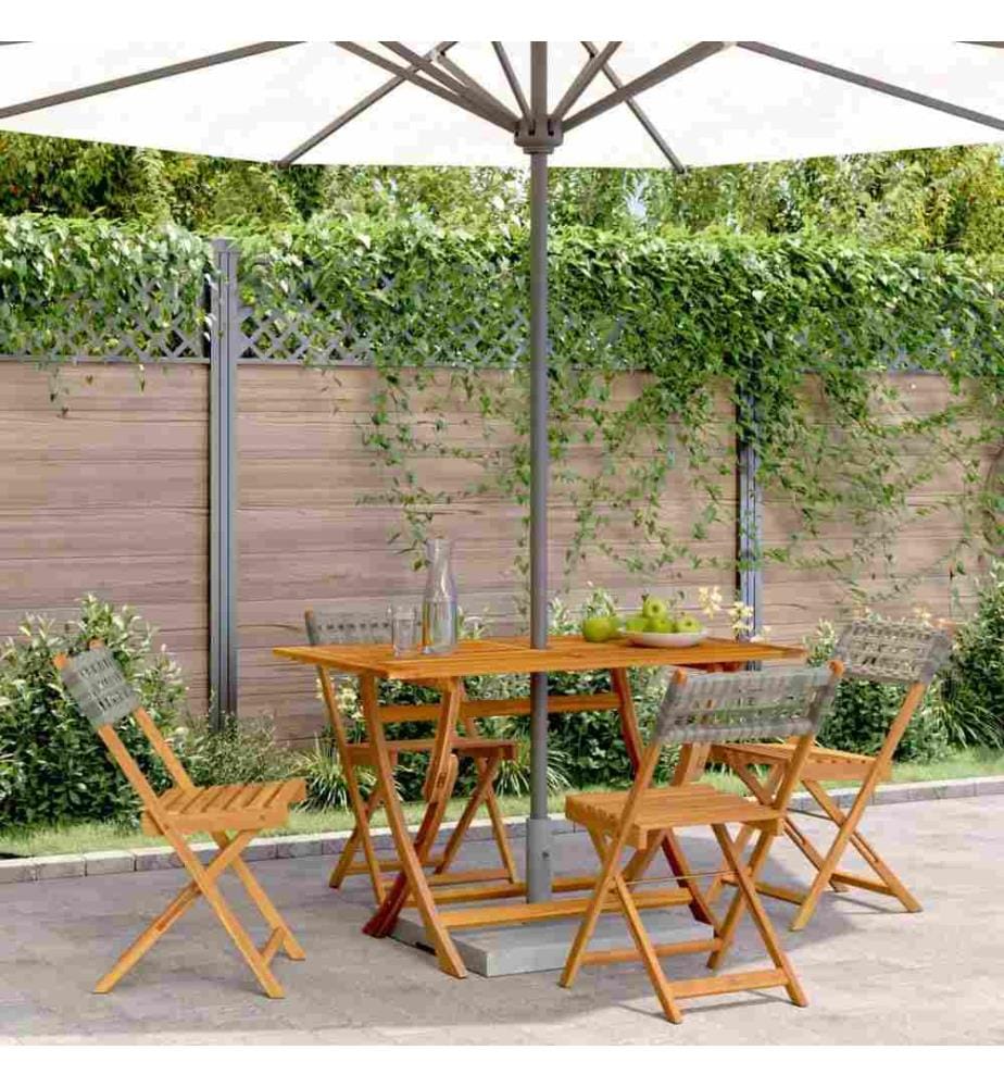 Gartenstühle 4 Stk. Klappbar Grau Poly Rattan & Massivholz