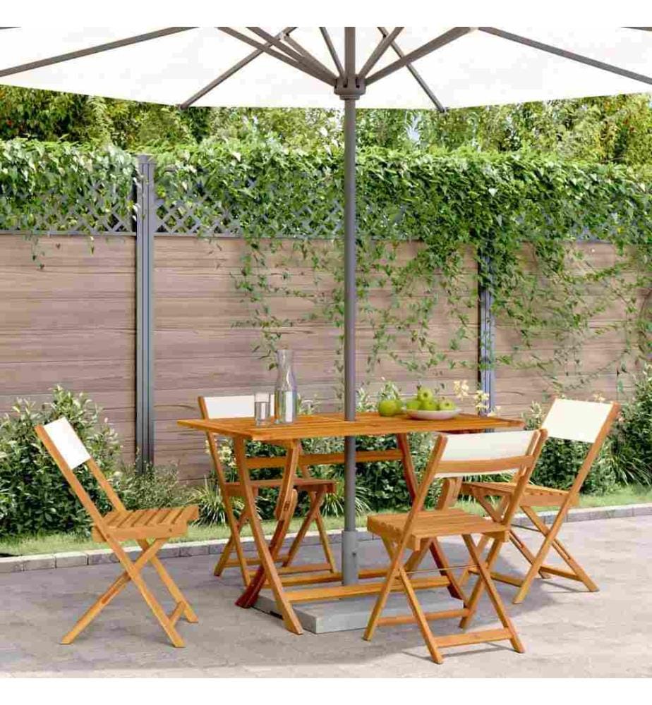 Gartenstühle 4 Stk. Klappbar Cremeweiss Stoff und Massivholz