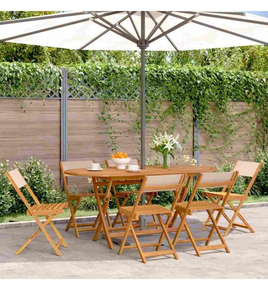 Chaises de jardin pliantes lot de 6 beige tissu et bois massif