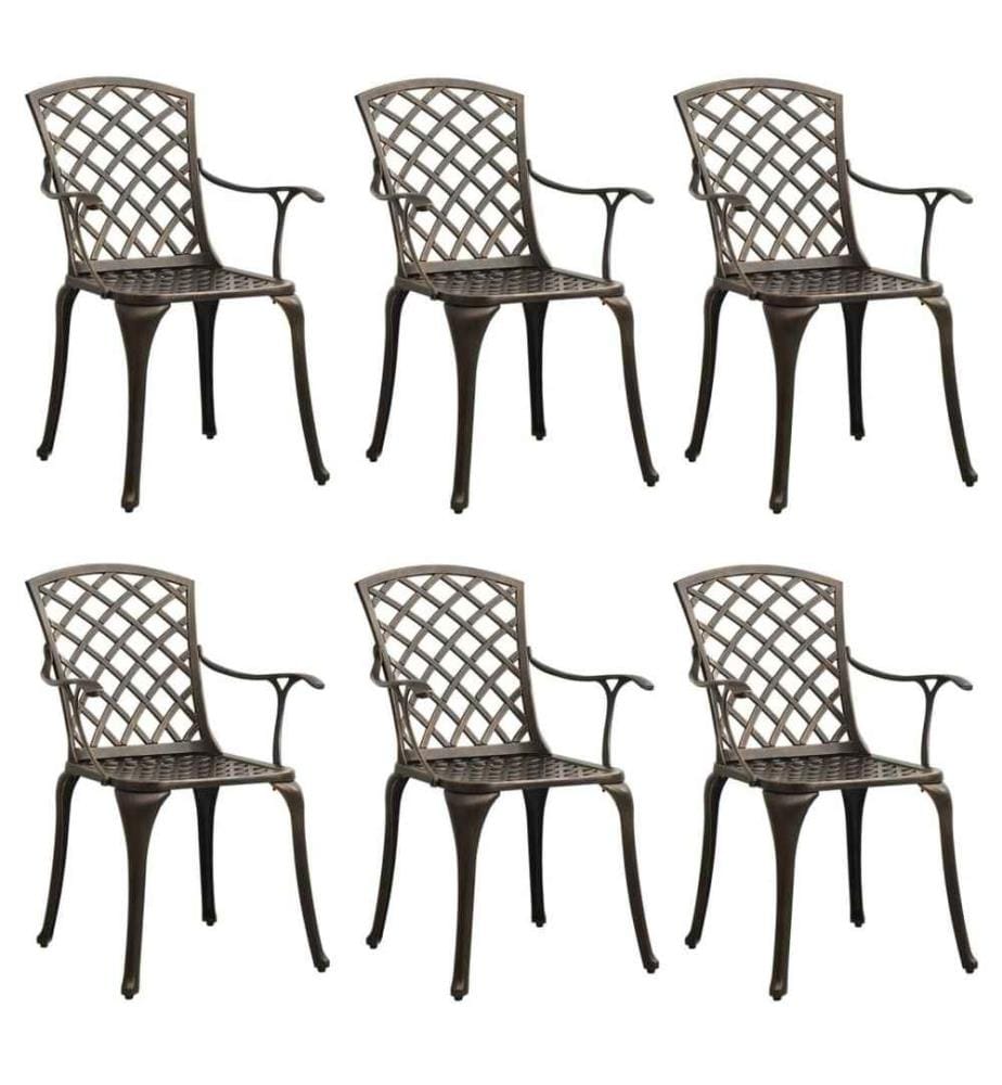 Chaises de jardin lot de 6 fonte d'aluminium bronze