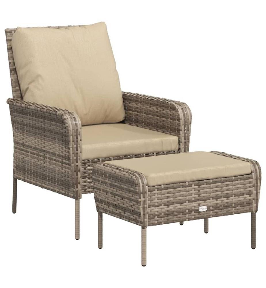 Gartenstuhl mit Fusshocker Hellbraun Poly Rattan