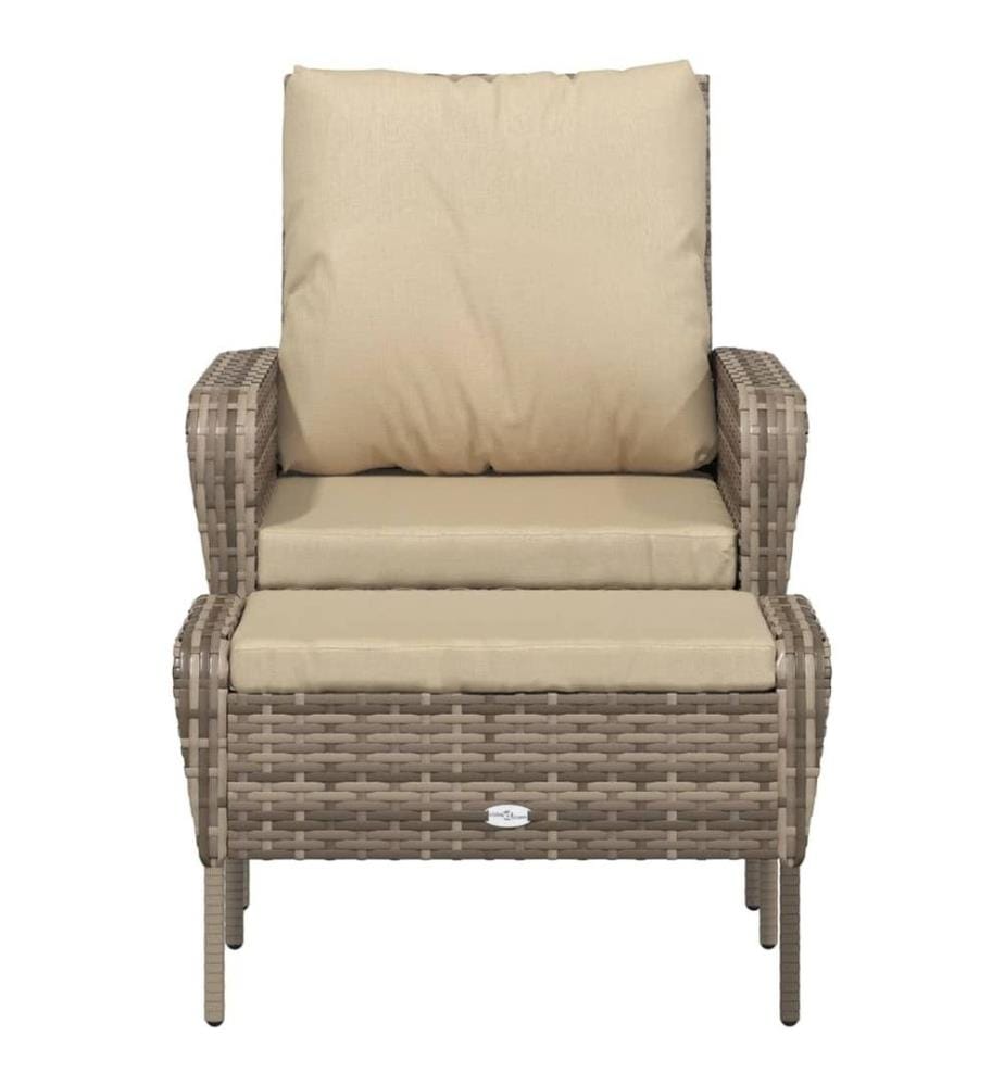 Gartenstuhl mit Fusshocker Hellbraun Poly Rattan