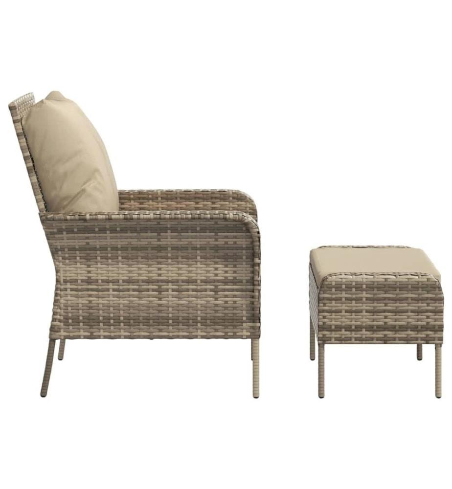 Gartenstuhl mit Fusshocker Hellbraun Poly Rattan