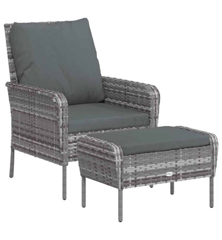 Gartenstuhl mit Fusshocker Grau Poly Rattan