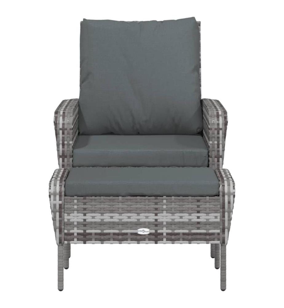 Gartenstuhl mit Fusshocker Grau Poly Rattan