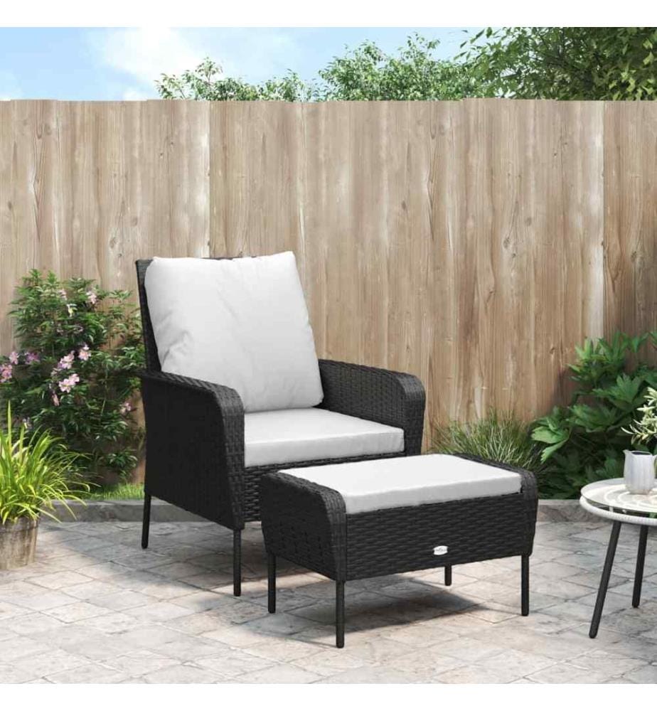 Gartenstuhl mit Fusshocker Schwarz Poly Rattan