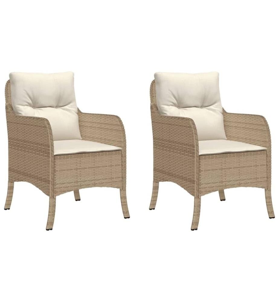 Gartenstühle mit Kissen 2 Stk. Beige Poly Rattan