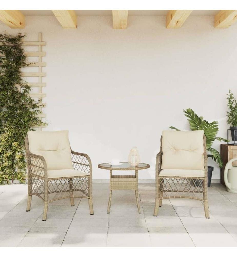 Gartenstühle mit Kissen 2 Stk. Beige Poly Rattan