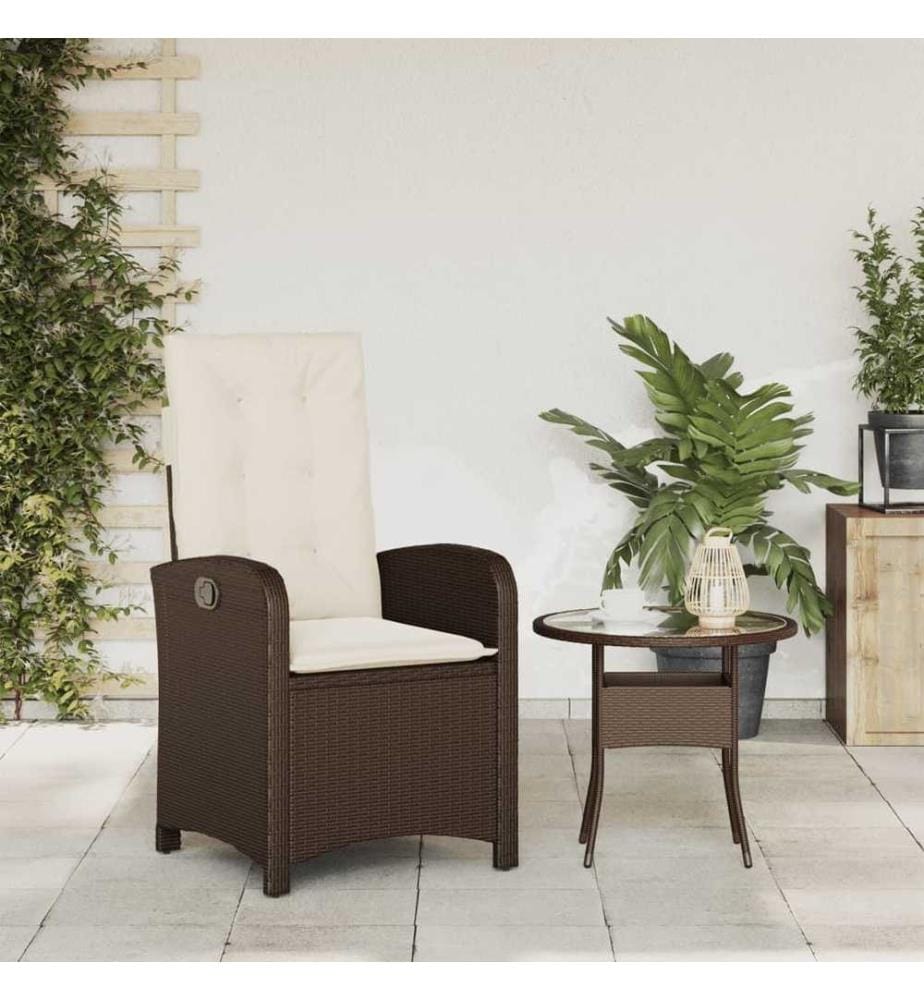 Gartensessel Verstellbar mit Kissen Braun Poly Rattan