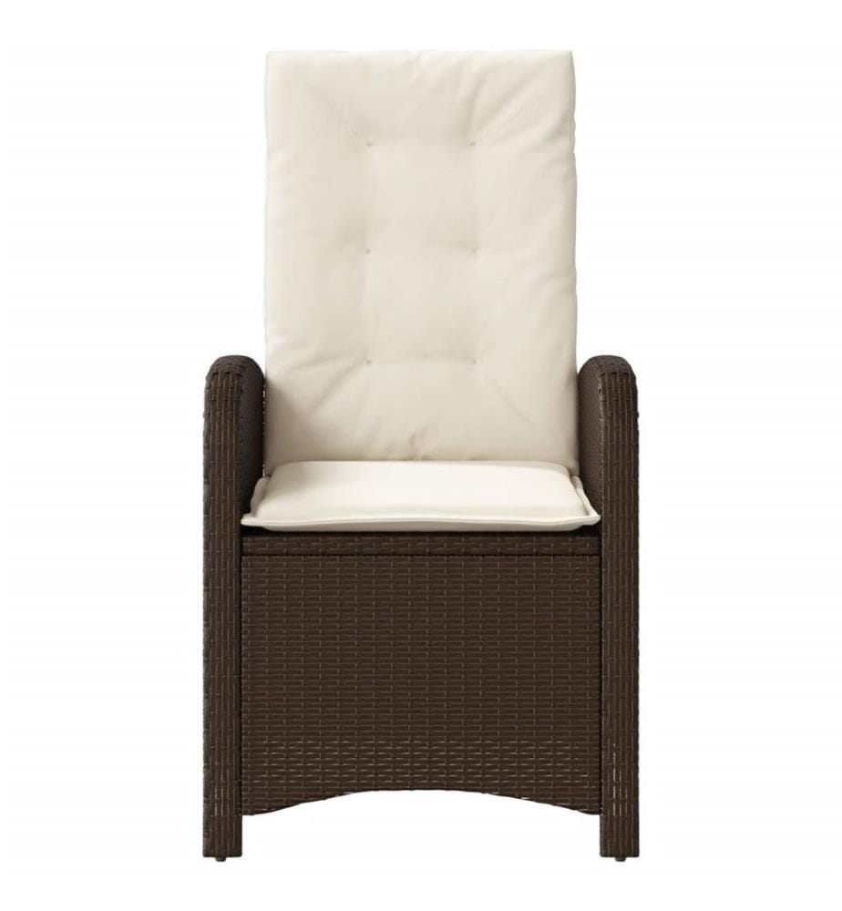 Gartensessel Verstellbar mit Kissen Braun Poly Rattan