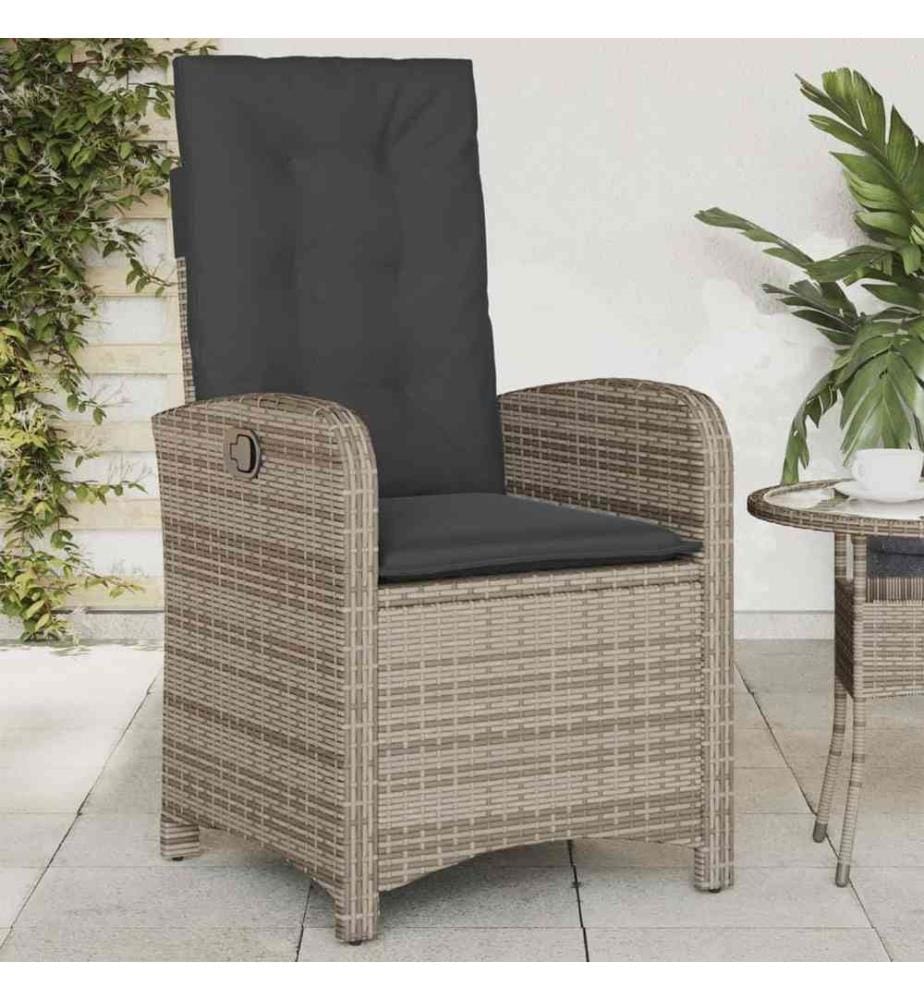Chaise inclinable de jardin avec coussins gris résine tressée