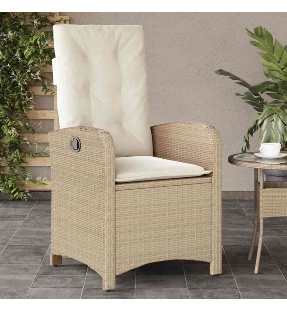 Gartensessel mit Kissen Verstellbar Beige Poly Rattan