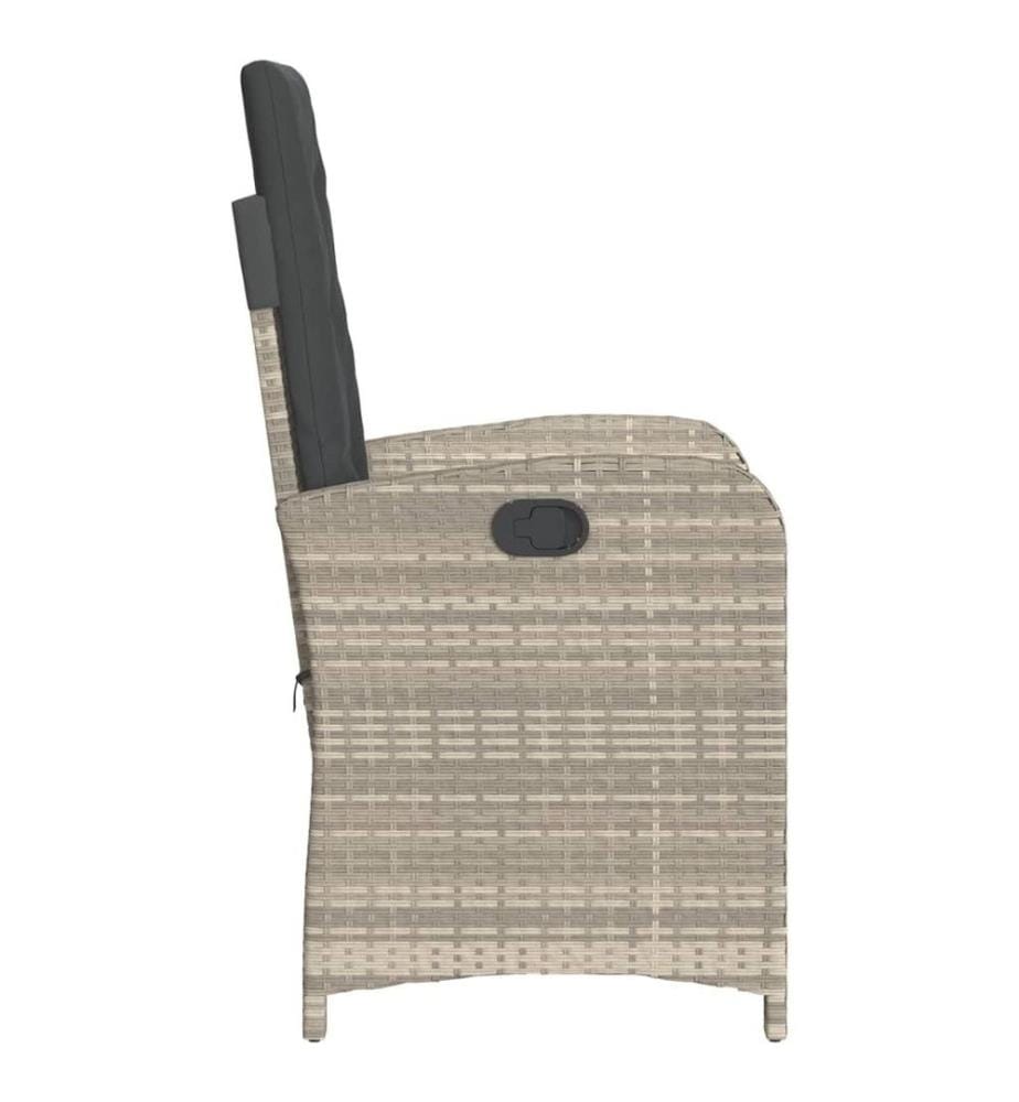 Gartensessel mit Kissen Verstellbar Hellgrau Poly Rattan