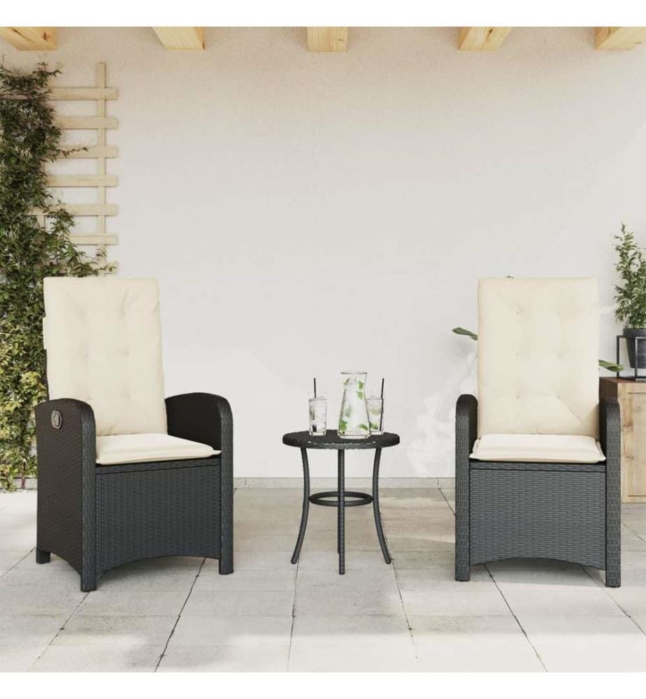 Gartensessel mit Kissen 2 Stk. Verstellbar Schwarz Poly Rattan