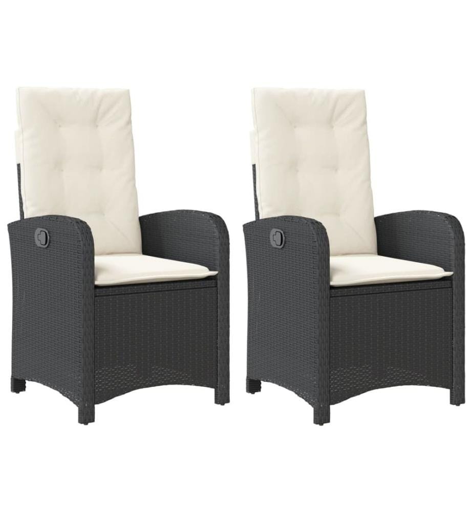 Gartensessel mit Kissen 2 Stk. Verstellbar Schwarz Poly Rattan