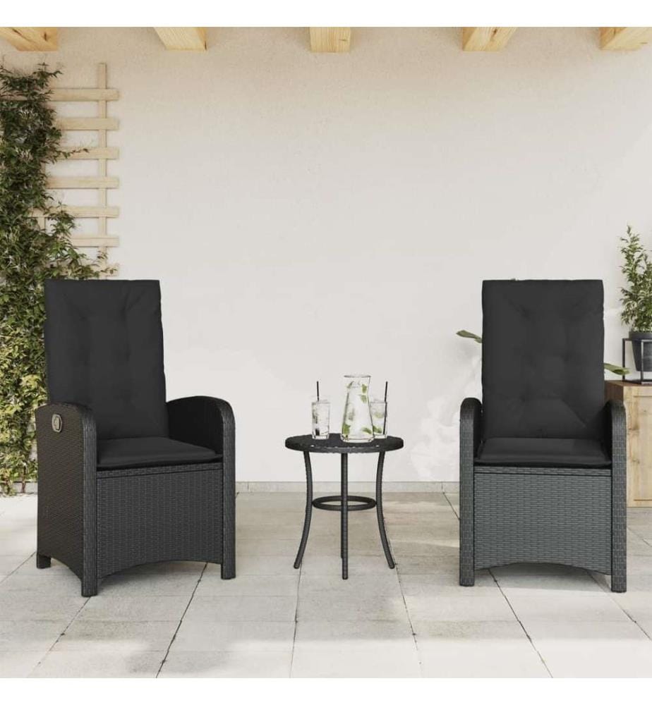 Gartensessel mit Kissen 2 Stk. Verstellbar Schwarz Poly Rattan