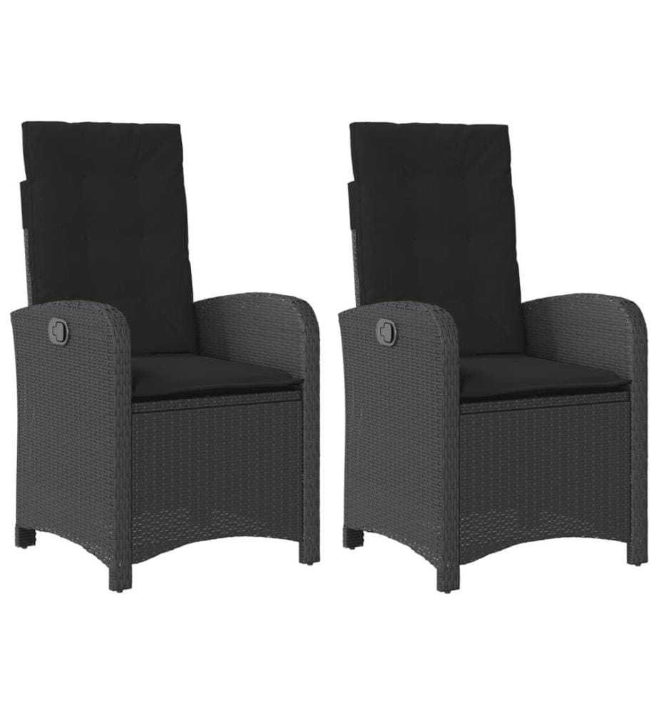 Gartensessel mit Kissen 2 Stk. Verstellbar Schwarz Poly Rattan