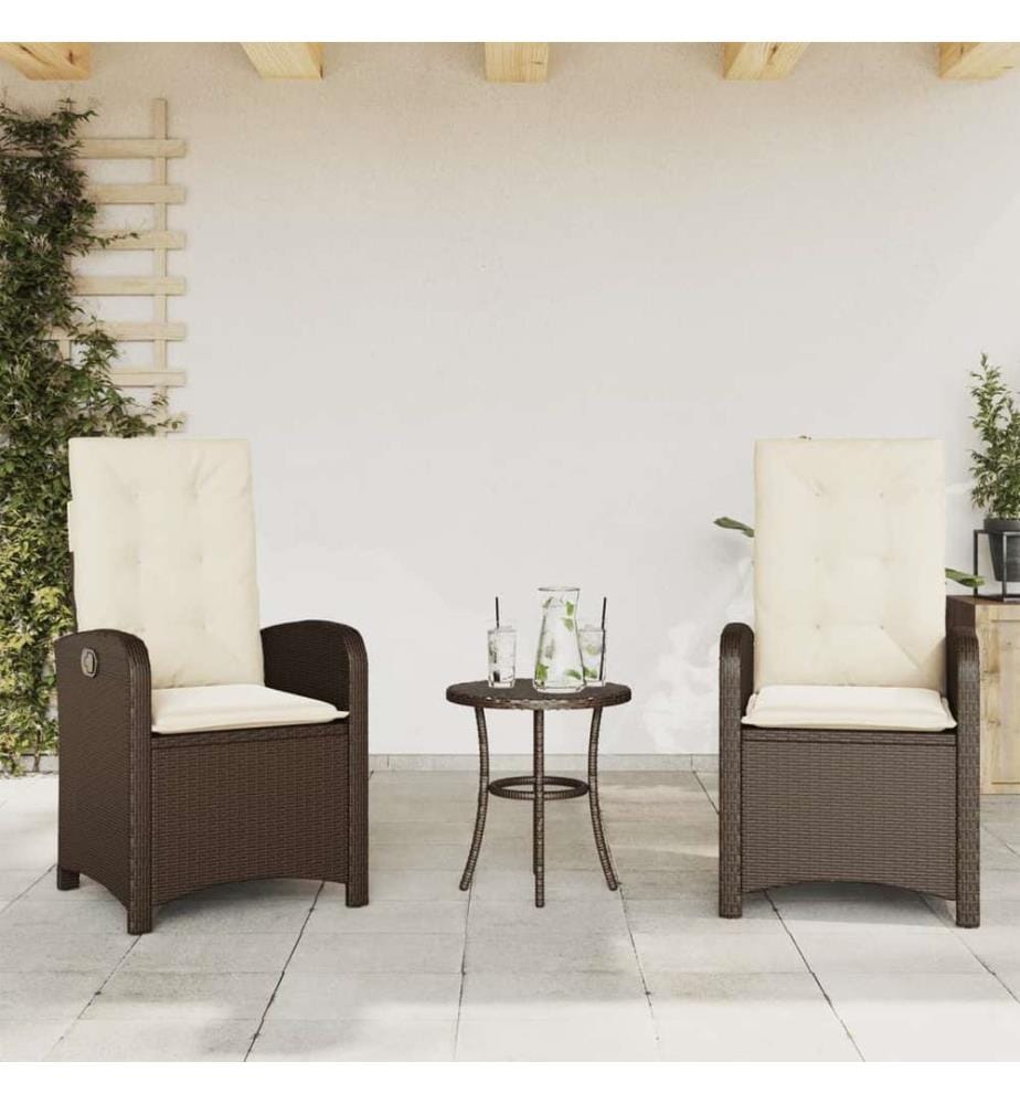 Gartensessel mit Kissen 2 Stk. Verstellbar Braun Poly Rattan