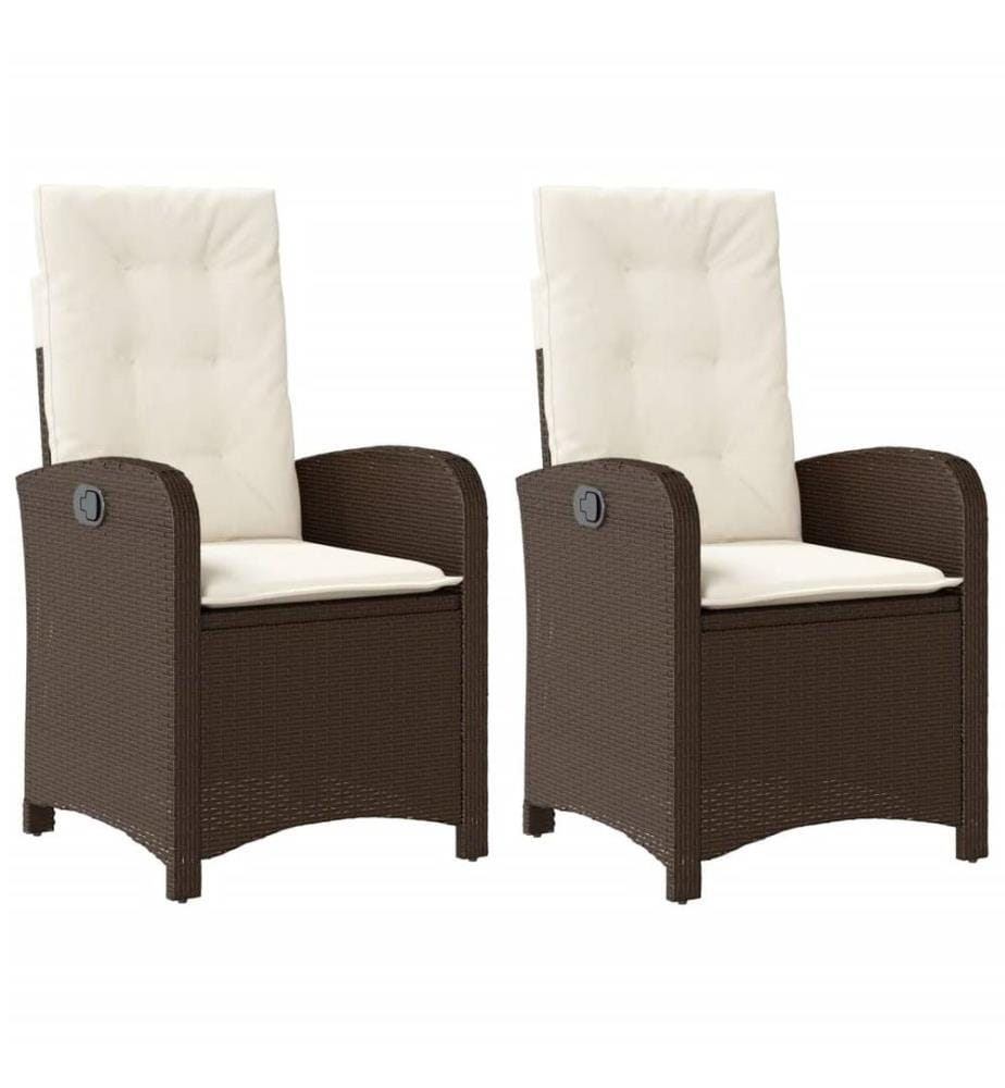 Gartensessel mit Kissen 2 Stk. Verstellbar Braun Poly Rattan