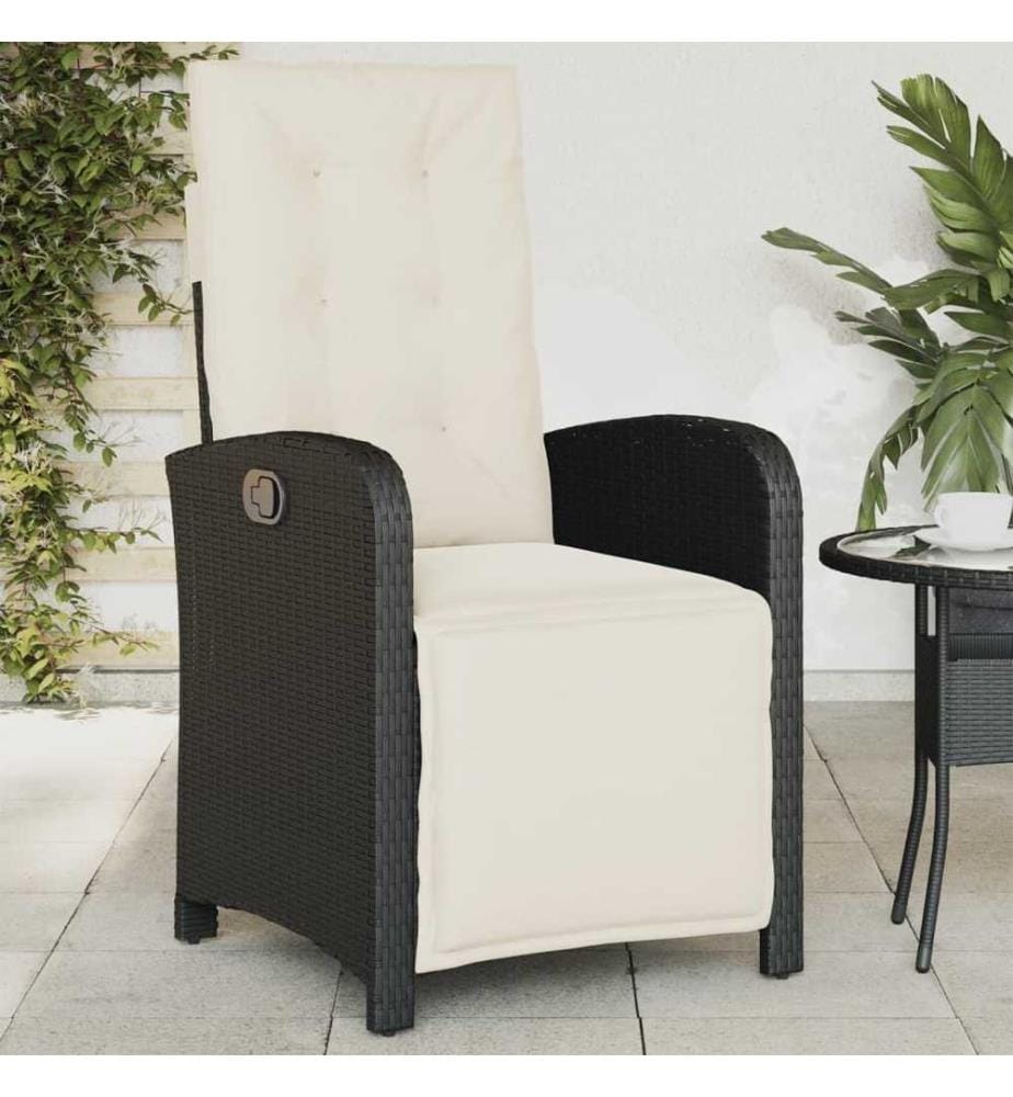 Gartensessel mit Fussteil Verstellbar Schwarz Poly Rattan